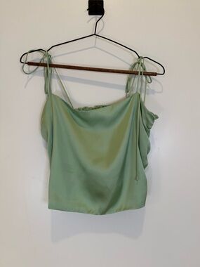 Urban Outfitters Satin Tie-Strap Cowl Neck Tank Top  Green
